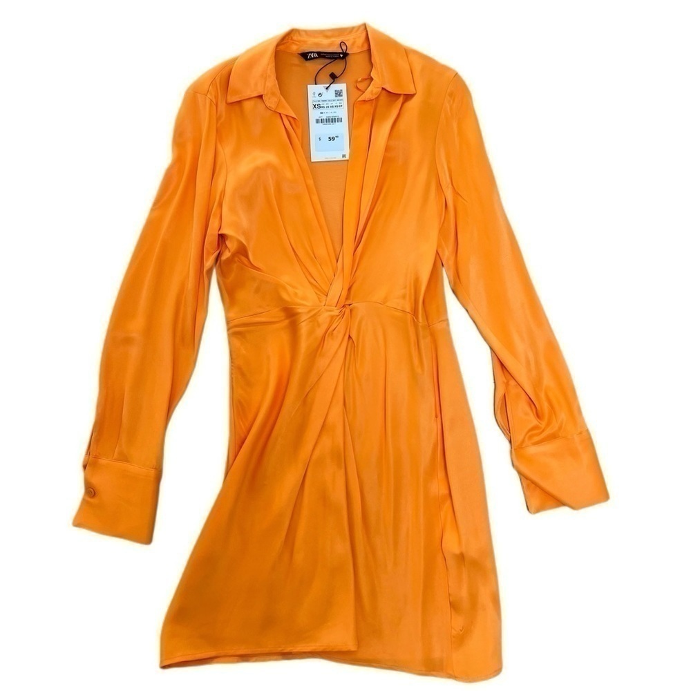 Zara Satin Effect Long Sleeve Dress - Size XS - Picture 12 of 13